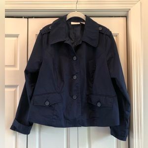 Studio Works navy blue jacket; wonderful button accents at wrists & back, 1X
